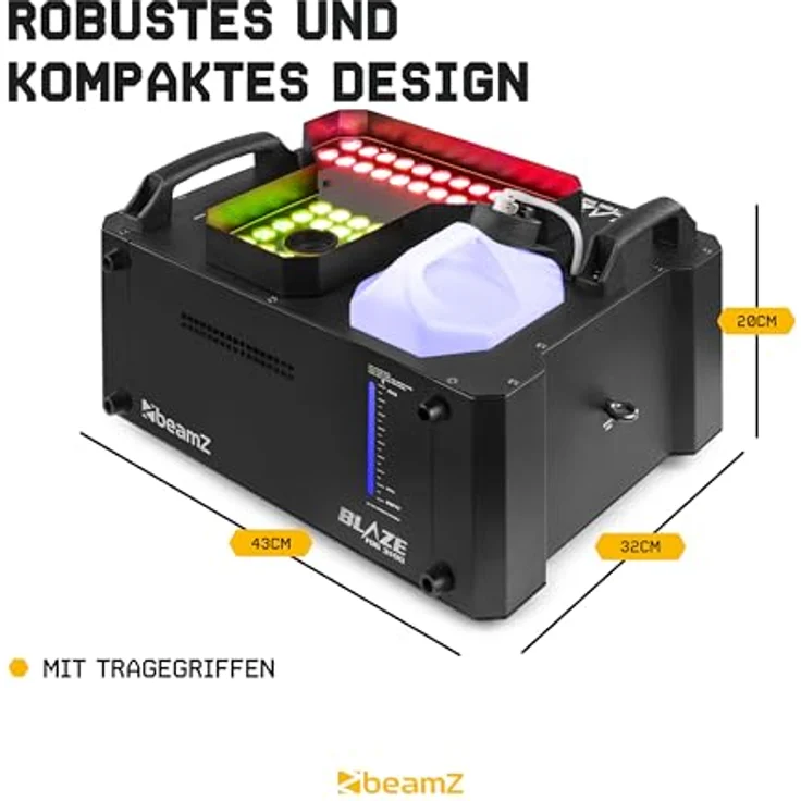 BeamZ Nebelmaschine BLAZE3500, professionelle Nebelmaschine mit RGBA-LEDs, vertical und horizontal einsetzbar, integriertes LCD-Display, hochwertige Heizelemente, reduzierte Nebelausgabe und Spritzschutz – Bild 5