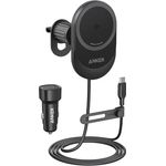 Anker MagGo 15W MagSafe Autohalterung, Kabelloses Auto Ladegerät für iPhone 15/14 Serie, 360° verstellbar, Starke Magnete