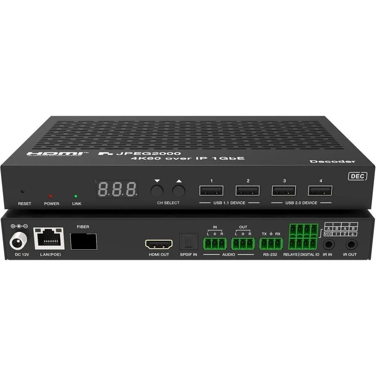 Vivolink VLVWIP2000-ENC, AV over IP KVM Switch mit 4K60Hz JPEG2000, Audio-Einbettung, PoE und bidirektionalem RS-232/IR