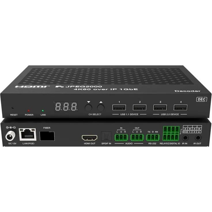 Vivolink VLVWIP2000-ENC, AV over IP KVM Switch mit 4K60Hz JPEG2000, Audio-Einbettung, PoE und bidirektionalem RS-232/IR