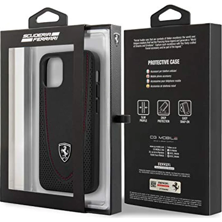 CG MOBILE Ferrari Schutzhülle Schwarz, Leder mit silberfarbenem Logo, kompatibel mit iPhone 12 Pro Max (6,7 Zoll) – Bild 3
