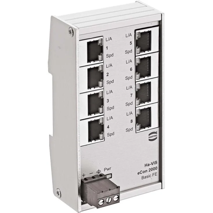 Harting 24020080010 Ethernet-Switch 8x10/100 eCon 2080B-A, 8 Ports, unmanaged, IP30, für Hutschienenmontage, 0 bis +55 °C