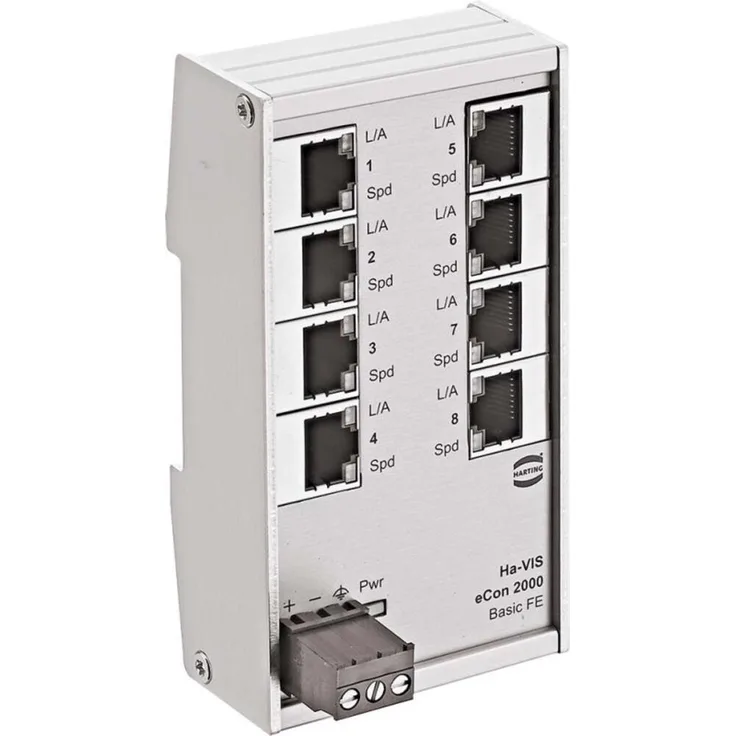 Harting 24020080010 Ethernet-Switch 8x10/100 eCon 2080B-A, 8 Ports, unmanaged, IP30, für Hutschienenmontage, 0 bis +55 °C