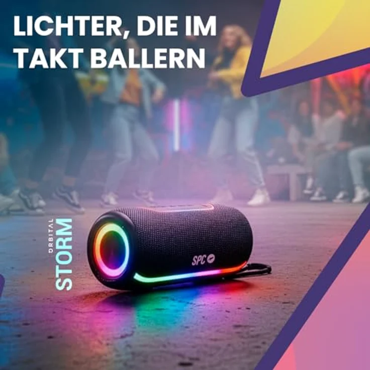 SPC Orbital Storm, Tragbarer Bluetooth-Lautsprecher mit 60 W, 360°-LED-Licht, bis zu 20 h Akkulaufzeit, wasserdicht IPX6, True Wireless, USB, microSD und 3,5-mm-Buchse, mit Gurt – Bild 4