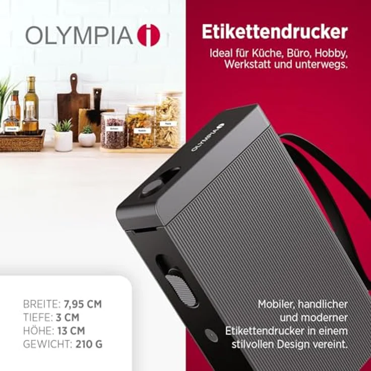 Olympia 6300 Etikettendrucker, Thermodirekt 203 x 203 dpi, max. Etikettenbreite 15mm, Bluetooth-fähig, kompakt für Küche und Büro – Bild 2