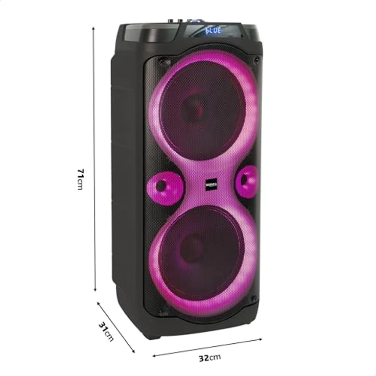 Ibiza COLUMBA-Karaoke Anlage, Lautsprecher Box mit zwei Mikrofonen, LED Beleuchtung und Bluetooth, 1000 W – Bild 6