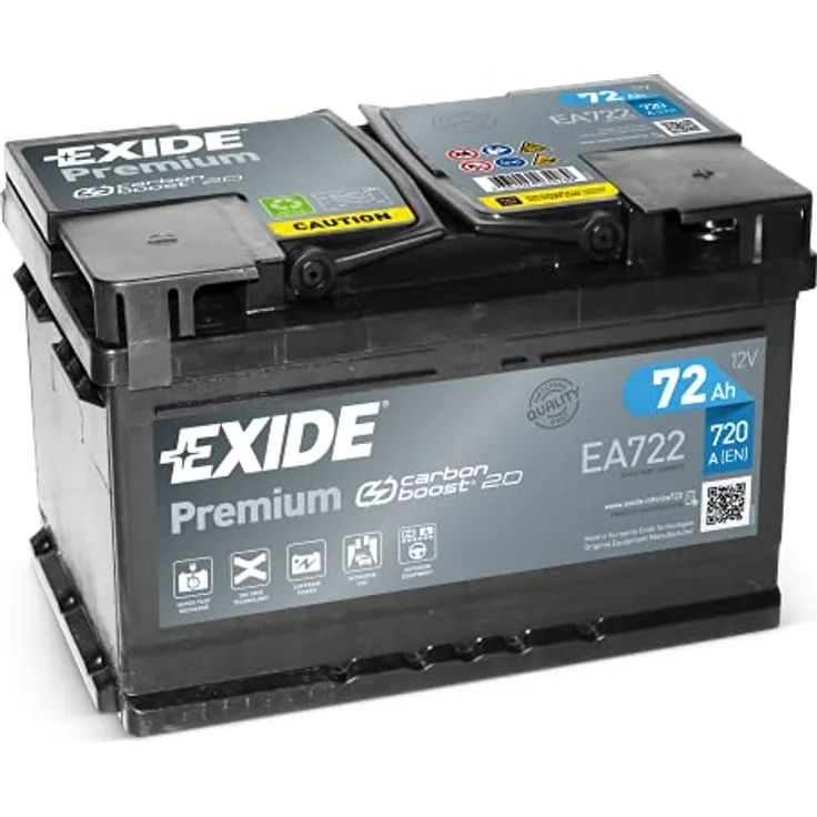 Exide EA722 Premium Carbon Boost 72Ah 720A, wartungsfreie Autobatterie mit hohem Kaltstartstrom
