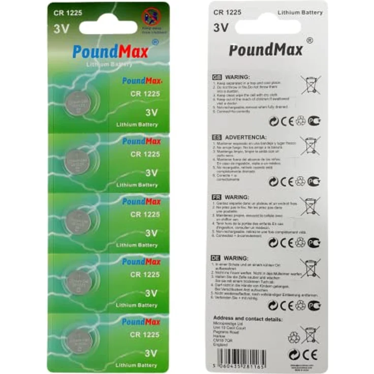PoundMax 1225 CR1225 DL1225 Lithium-Knopfzellenbatterien, 3 V, 5 Stück - Preisvergleich – Bild 3