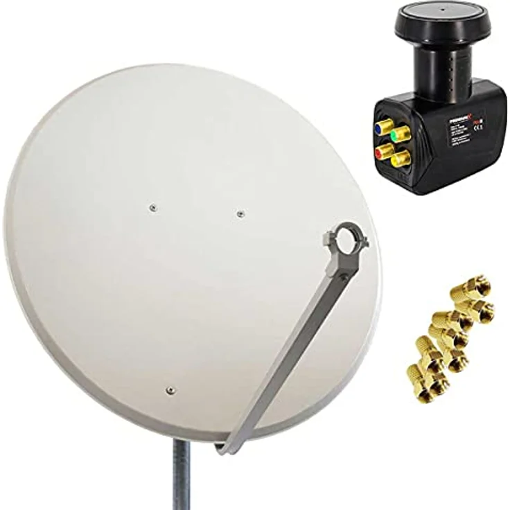 Premium X Satelliten-Komplettanlage PXS100, 100cm Hellgraue Satellitenschüssel mit Quad LNB für bis zu 4 Teilnehmer, wasserdicht und für 4K UltraHD geeignet – Bild 1