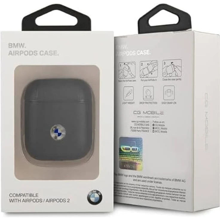 BMW BMA2SSLBK Hülle für AirPods, Schwarz aus Echtleder mit Silbernem Logo – Bild 3