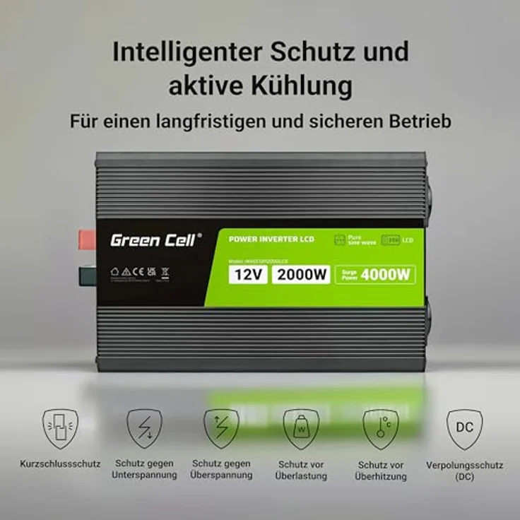 Green Cell DC to AC Power Inverter 2000 Watt, ATX-Netzteil mit 2 Ausgängen, Schwarz, 80 Plus Zertifizierung – Bild 6
