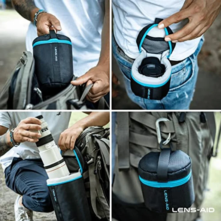 LENS-AID Objektivtasche dick gepolstert: Objektiv-Schutzhülle mit Reißverschluss und Gürtelschnalle – Bild 2
