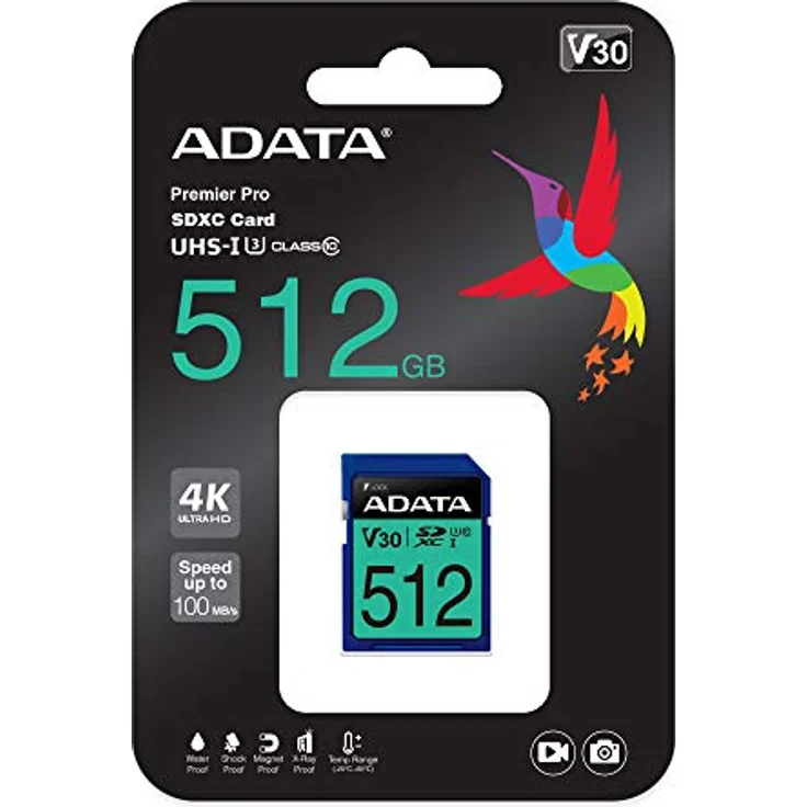 ADATA Premier Pro Speicherkarte 512 GB SDXC Klasse 10 UHS-I - Speicherkarten (512 GB, SDXC, Klasse 10, UHS-I, 100 MB-s, Blau) (ASDX512GUI3V30S-R)
 – Bild 2