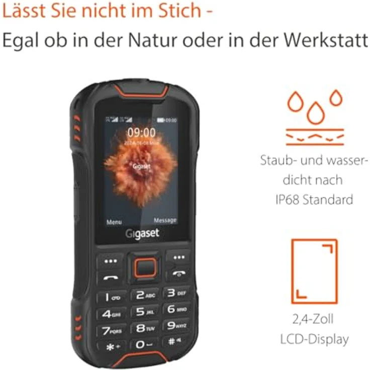 Gigaset GLX8 - Outdoor-Tastenhandy, Dual SIM, IP68, Bluetooth 5.0, 2,4 Zoll Display, Schwarz/Orange – Bild 2