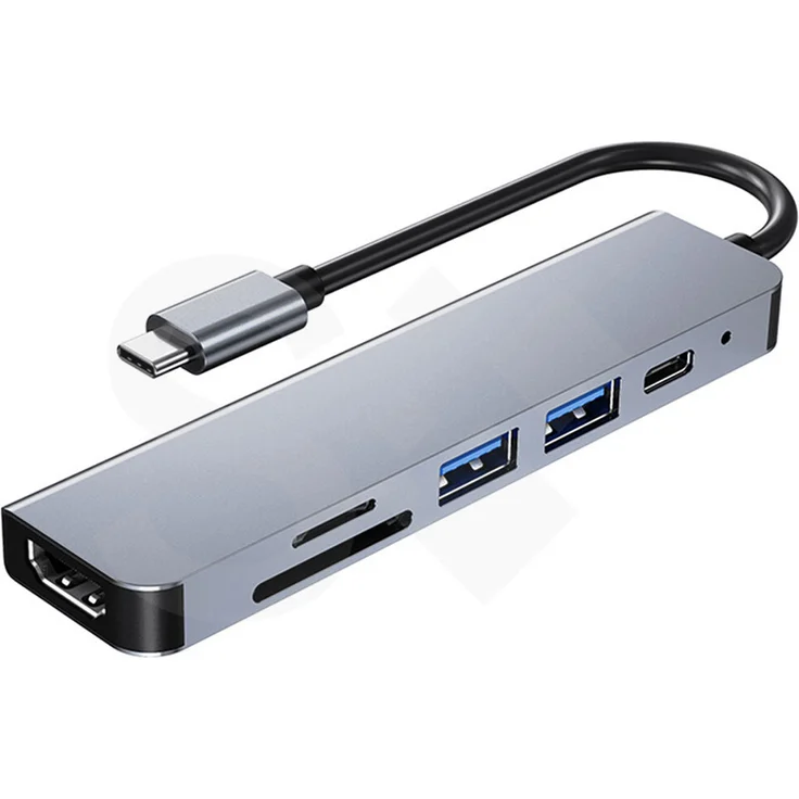 SOONTEC USB-C 6-in-1 Docking-Station, HDMI Hub mit 4K-Ausgang, SD/microSD-Kartenleser, USB 3.0, Aluminiumgehäuse, inklusive 87W Power Delivery