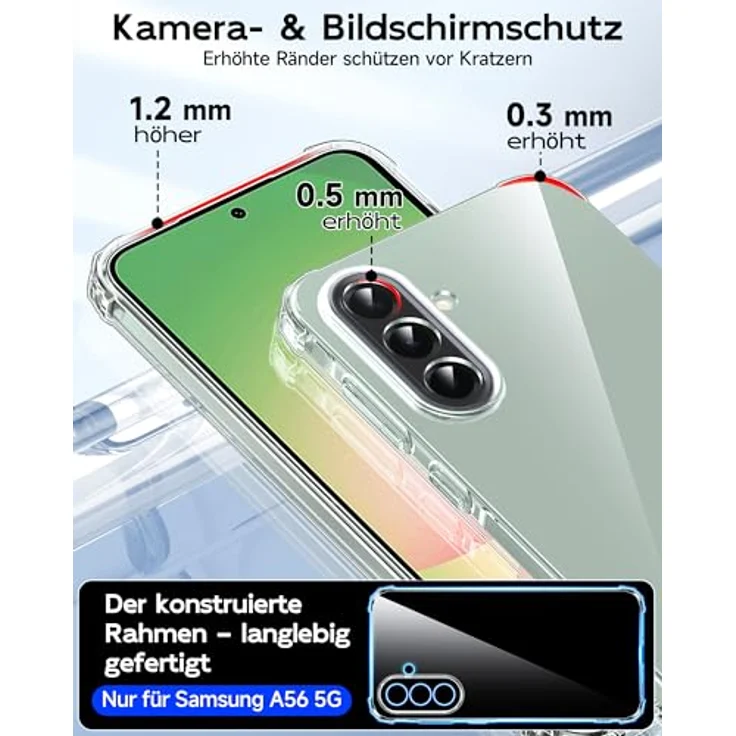 LeYi Transparent Hülle für Samsung Galaxy A56 5G, Weich TPU Silikon mit 2 Schutzfolien, Stoßfest und Dünn, Kameraschutz Crystal Clear Cover Case – Bild 3