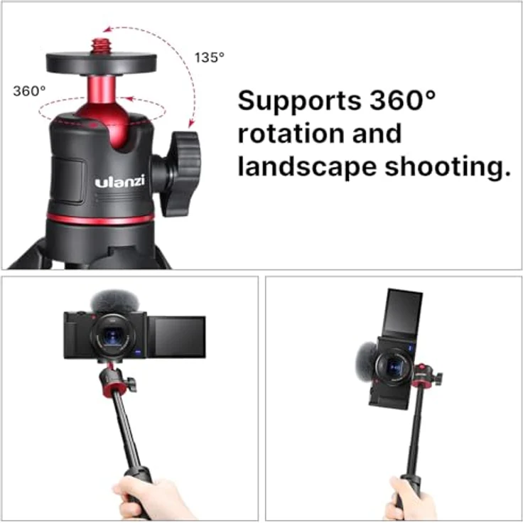 ULANZI MT-08 Kompaktes Reisestativ, tragbar, 1/4-Zoll-Schraube, kompatibel mit Sony ZV1/RX100 VII/Canon G7X Mark/Fujifilm X100V/Leica Q2, 360° Kugelkopf, rutschfester Griff – Bild 3
