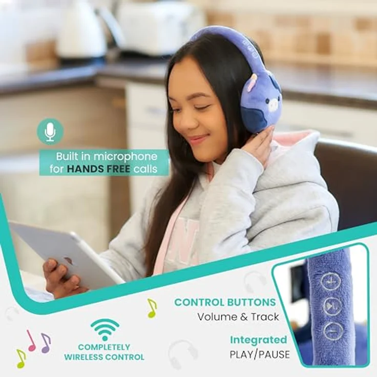 Emoji Squishmallows Kopfhörer INGRED, kabellose Stereo-Kopfhörer mit Mikrofon, verstellbarem Kopfbügel und Bluetooth 5.0, plüschiges Design – Bild 6