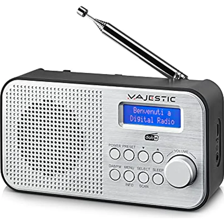 Majestic RT 194 DAB, Tragbares DAB/DAB+/FM Radio mit LCD-Display, wiederaufladbarem Akku, Kopfhörerausgang, zwei Alarmen und drei Klingeltönen, schwarz