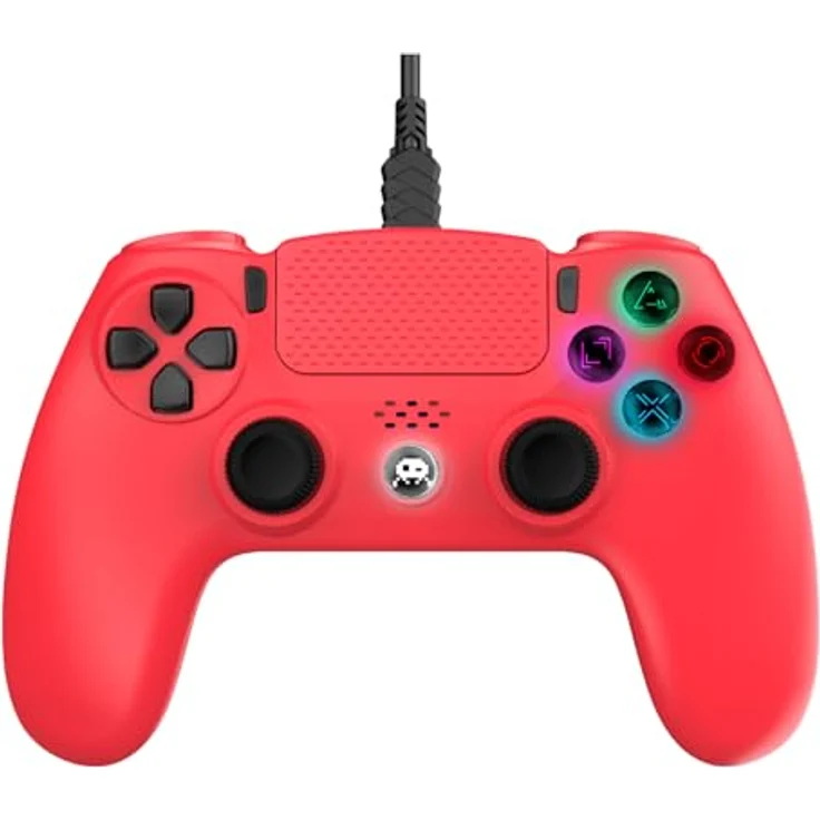 Trade Invaders Freaks And Geeks, Kabelgebundener Controller für PS4 mit 3M Kabel, Rot – Doppelte Vibration, 3,5mm Klinke, LED-beleuchtete Tasten – Bild 2