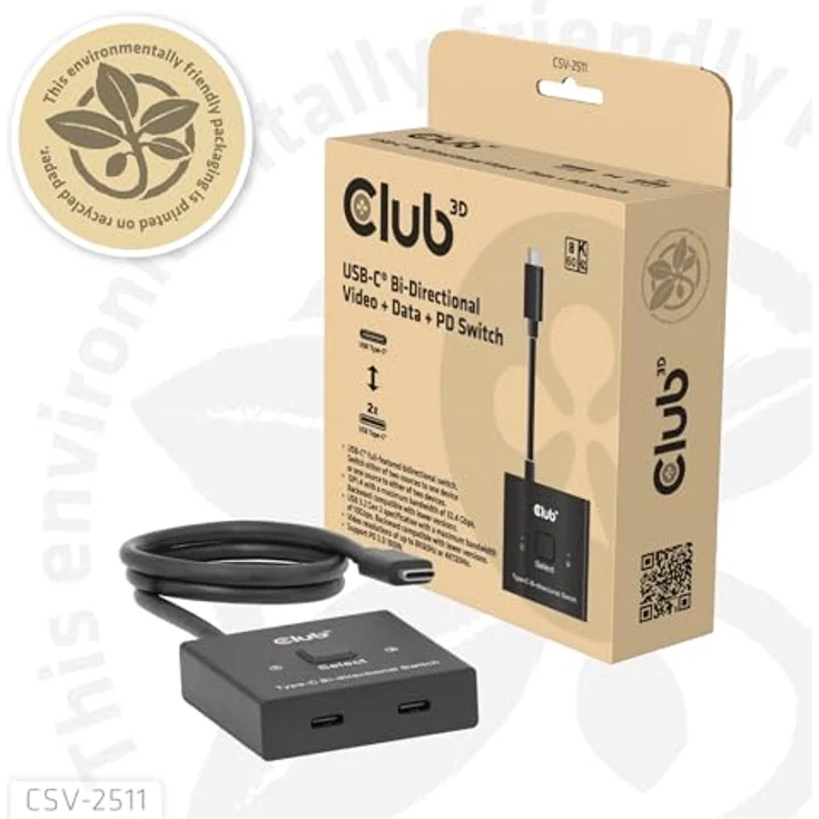 club3D CSV-2511 USB-C® Umschalter, bidirektional, 8K Auflösung, 10 Gbps Datenübertragung, PD 3.0 Unterstützung – Bild 9