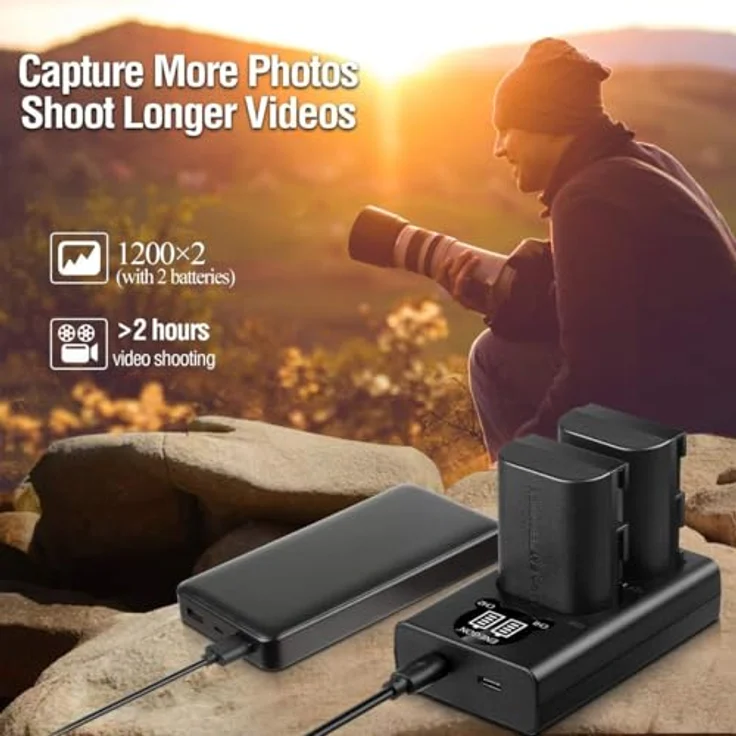 ENEGON LP-E6 Ersatzakku (2 Stück) und Smart LED Dual USB Ladegerät, 2000mAh Hochkapazität für Canon EOS 5D Mark II/III/IV, 6D, 7D und mehr – Bild 2