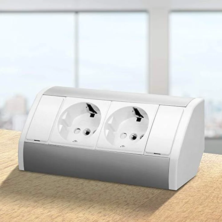 Orno GM-9005/W-G(GS) Ecksteckdose 2 Fach mit Kindersicherung, 45° Aufbau-Montage, 3680W, weiß - Steckdosenleiste für Küche, Büro und Arbeitsplatte - Preisvergleich – Bild 2