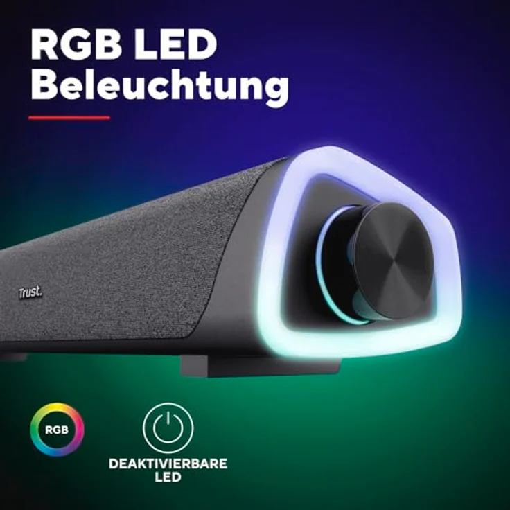 Trust Liro Illuminated Soundbar, 12W Stereo PC Lautsprecher mit RGB LED Beleuchtung, Klinke 3,5 mm AUX, USB Betrieb, Schwarz – Bild 6