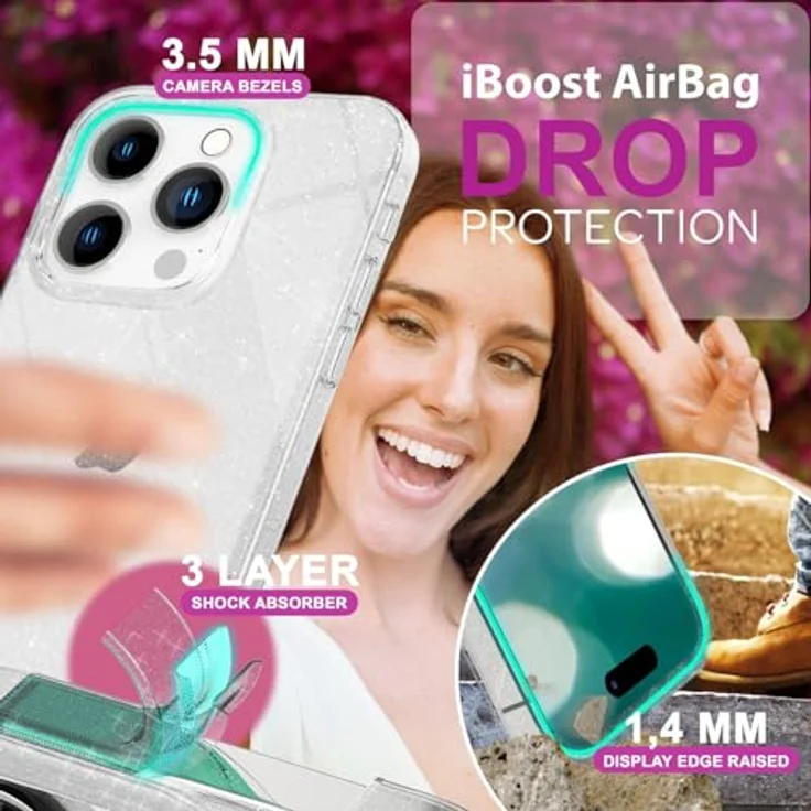 Nalia Klare Glitzer Silikon Hülle für Apple iPhone 16 Pro Max, Transparent mit Nano Glitter-Sternchen und stoßfestem TPU-Silikon – Bild 2