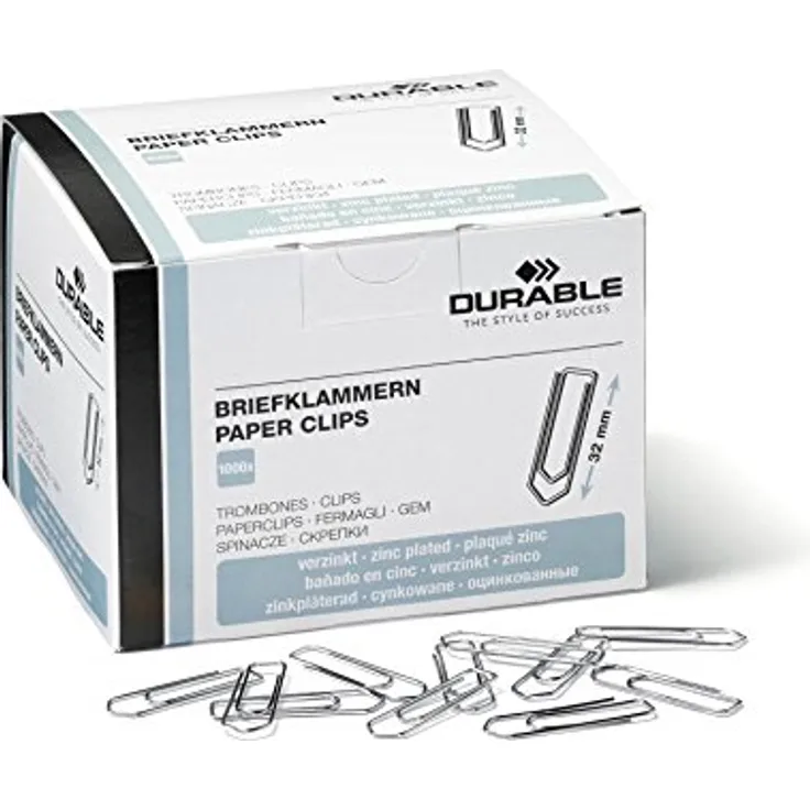 Durable Büroklammern 121125, 32mm, silber, verzinkt, 1000 Stück