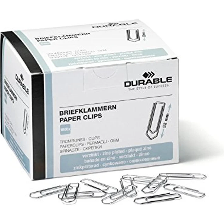 Durable Büroklammern 121125, 32mm, silber, verzinkt, 1000 Stück – Bild 1