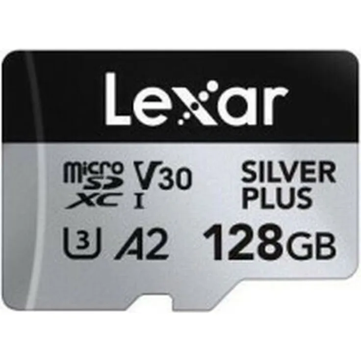 Lexar Professional Silver Plus 128GB microSDXC UHS-I Speicherkarte, Lesegeschwindigkeit 205 MB/s, Schreibgeschwindigkeit 150 MB/s, Schwarz/Silber