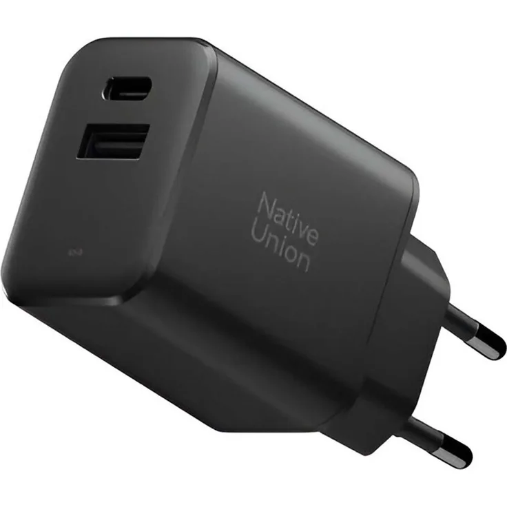 Native Union GaN Wandladegerät 45 W mit USB-C und USB-A Power Delivery, Schwarz