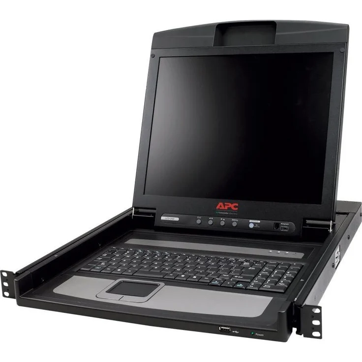 APC LCD Console 43,18 cm (17 Zoll) KVM Switch, max. 1280 x 1024 Pixel, Schwarz, mit integrierter Tastatur und Maus, 1U Rackmontage