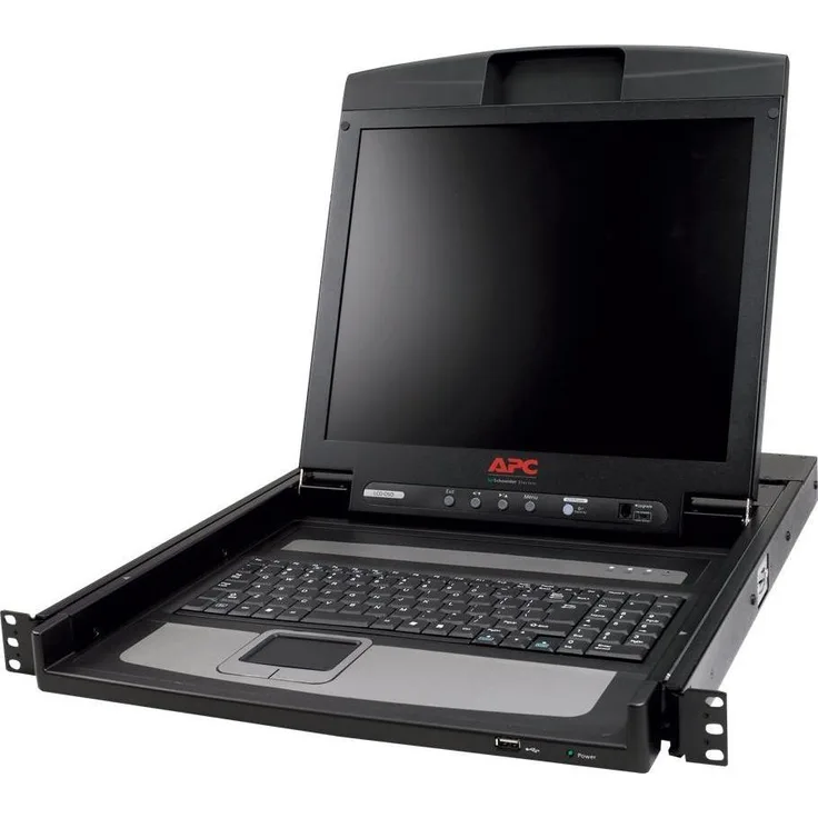 APC LCD Console 43,18 cm (17 Zoll) KVM Switch, max. 1280 x 1024 Pixel, Schwarz, mit integrierter Tastatur und Maus, 1U Rackmontage