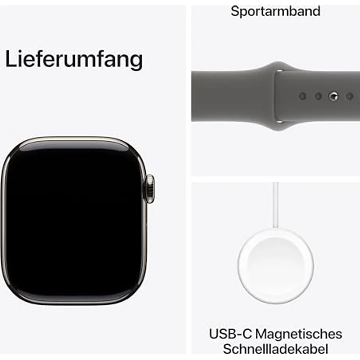 Apple Watch Series 10, 42 mm, GPS + Cellular, Titangehäuse Natur, Sportarmband Steingrau, S/M – Bild 6