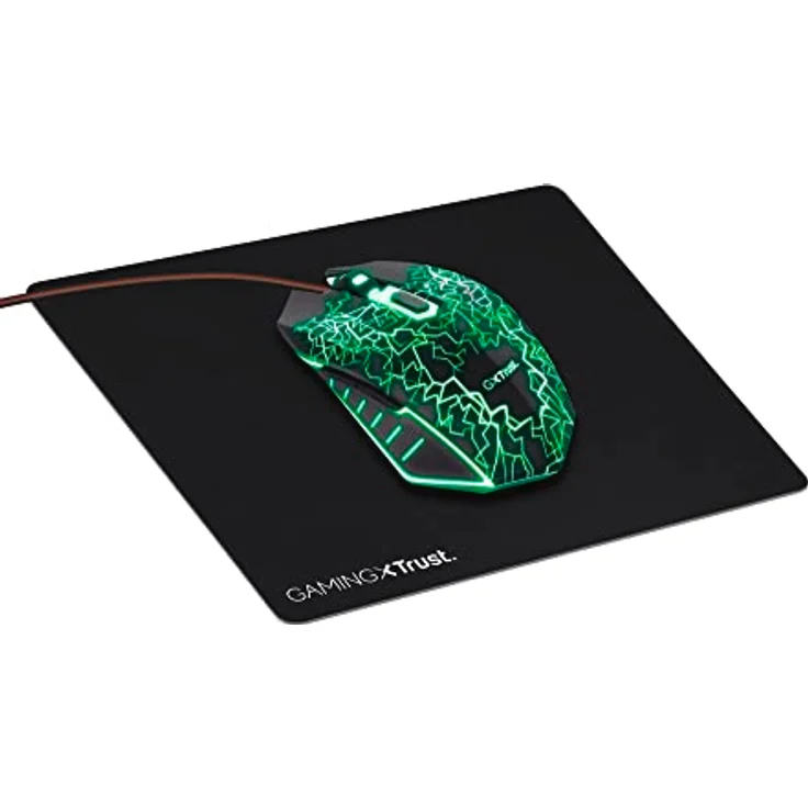 Trust Gaming GXT 783X Izza Gaming Maus mit Mauspad, 800-4000 DPI, LED-Beleuchtung, 180 cm USB-Kabel, Mouse Pad mit rutschfeste Unterseite, Computer Maus mit Kabel für Laptop, PC, Desktop, Schwarz – Bild 1