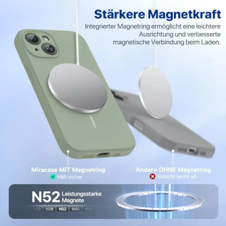 miracase Hülle für iPhone 14 mit MagSafe, Flüssigsilikon, kratzfestes Mikrofaser-Innenfutter, stoßfester Schutz, Patina Grün – Bild 2