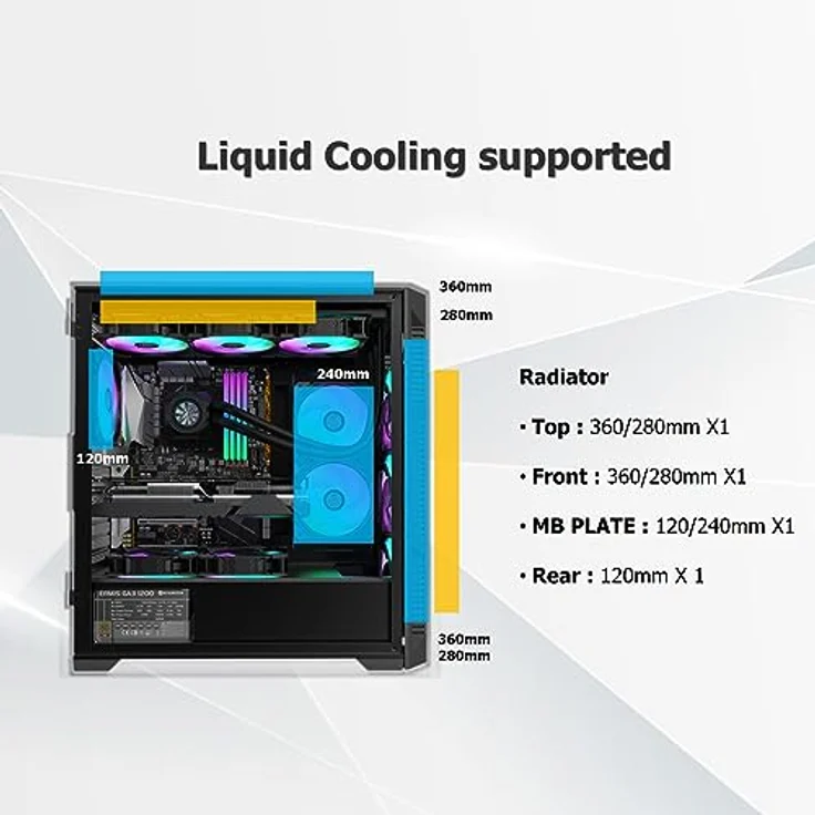 Raijintek Ponos Ultra, PC Gehäuse für E-ATX, Mini-ITX und ATX, Schwarz mit 4 vorinstallierten ARGB-Lüftern und Mesh-Front für optimalen Airflow – Bild 7