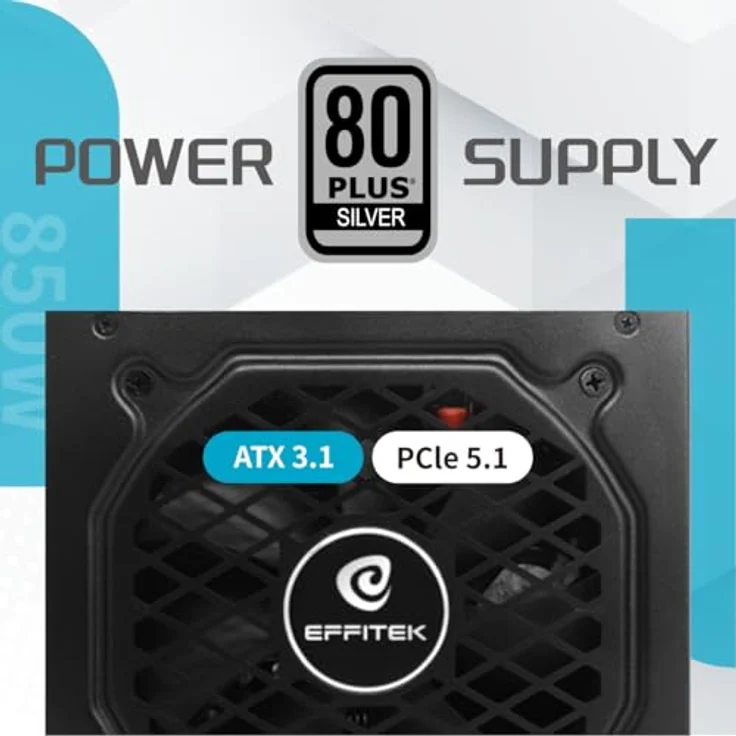 EFFITEK 850Watt ATX 3.1 Gamer Netzteil, 80 Plus Silver, unterstützt PCIe 5.1 GPUs, 140mm kompakt, 10 Jahre Garantie – Bild 4