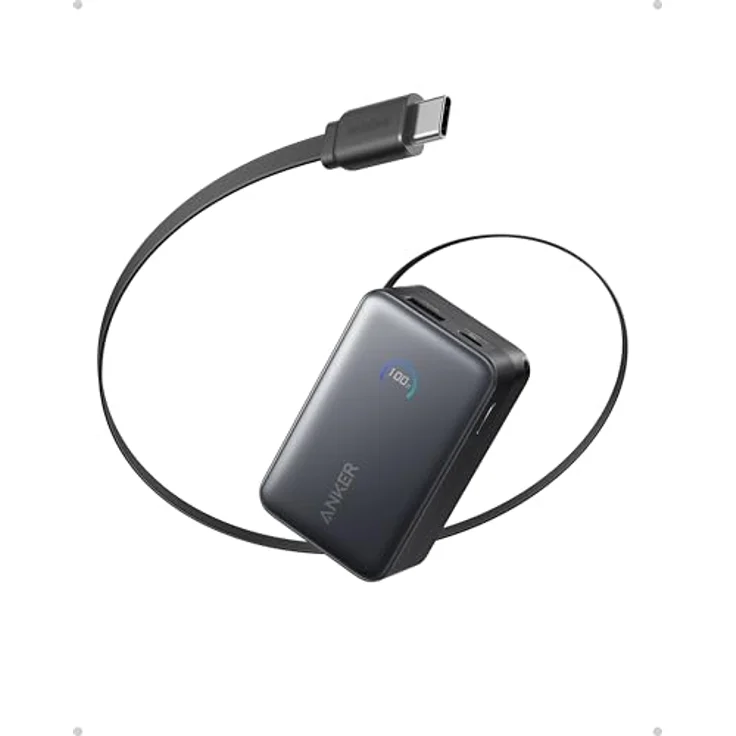 Anker Nano Powerbank 10.000mAh, Externer Akku mit 70cm Einzugskabel, 45W Max, Smart-Display, für iPhone 16 Serie, iPad, Galaxy, Pixel und mehr, Reisefreundlich – Bild 1