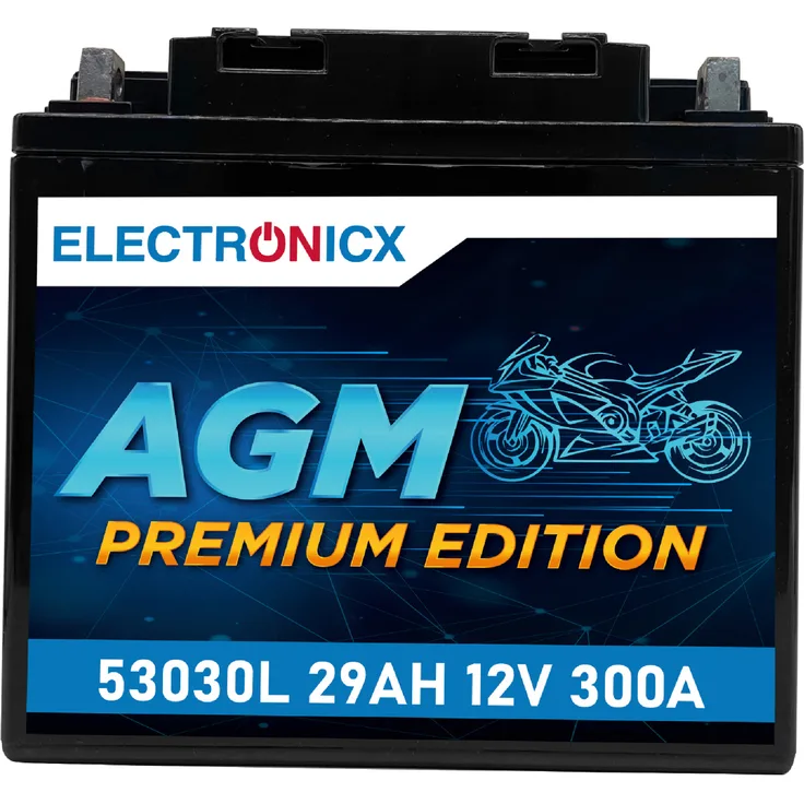 Electronicx AGM Motorradbatterie 29Ah 12V - wartungsfrei, auslaufsicher, rüttelfest für Motorrad, Roller, Quad und ATV