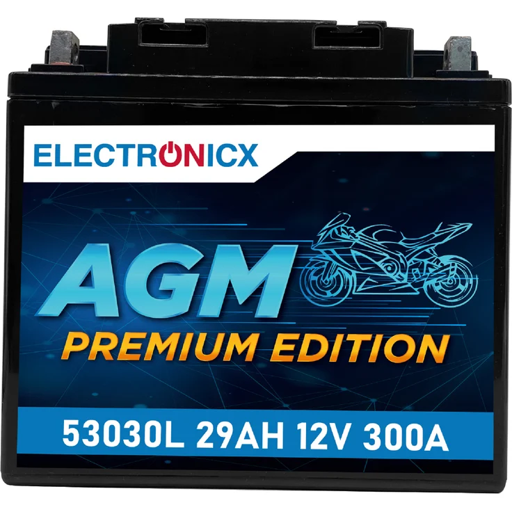 Electronicx AGM Motorradbatterie 29Ah 12V - wartungsfrei, auslaufsicher, rüttelfest für Motorrad, Roller, Quad und ATV