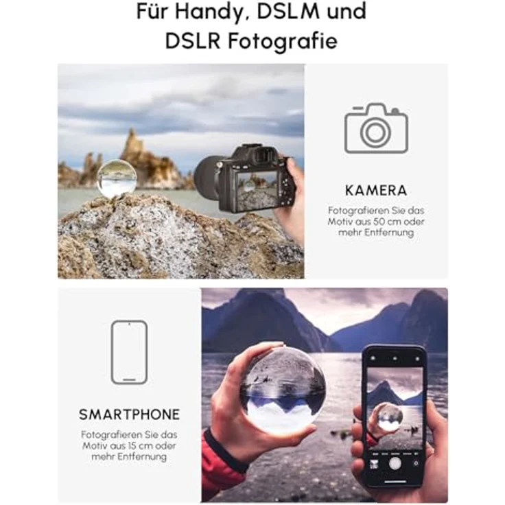 Rollei Lensball 110mm I Glaskugel I Kristallkugel I Foto-kugel mit Aufbewahrungstasche & Mikrofaser Reinigungstuch für Glaskugel-Fotografie – Bild 6