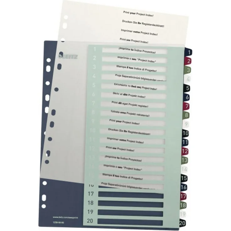 LEITZ Aktenordner Leitz 1239 Style Register DIN A4 1-20 Polypropylen Mehrfarbig 20 Regis, extra langlebig mit stilvollen Farben und Universal-Lochung