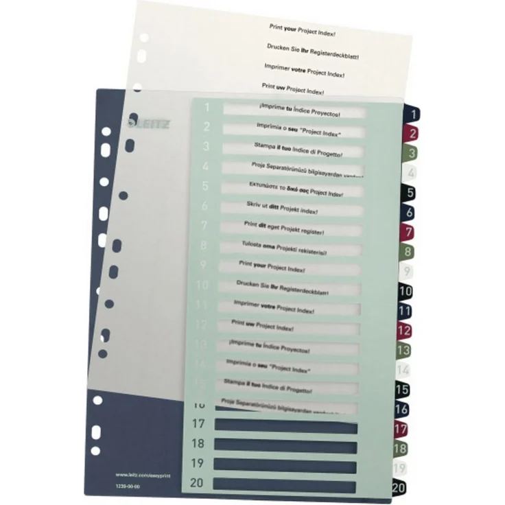 LEITZ Aktenordner Leitz 1239 Style Register DIN A4 1-20 Polypropylen Mehrfarbig 20 Regis, extra langlebig mit stilvollen Farben und Universal-Lochung – Bild 1