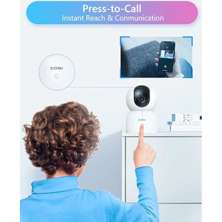 ZOSI 2K WLAN Überwachungskamera Innen, 360° Schwenkbare Kamera Indoor für Baby, 2,4/5Ghz WiFi, KI Personenerkennung, Auto-Tracking, One-Touch-Call, C518 – Bild 3