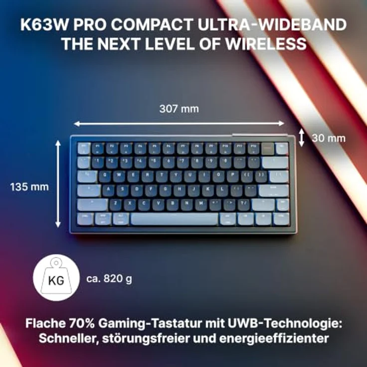 CHERRY XTRFY K63W Pro Compact Ultra-Wideband Tastatur, Kabellos mit MX Low Profile 2.0 Red-Switches, 8000 Hz Polling Rate, 6000 mAh Akku – Bild 2