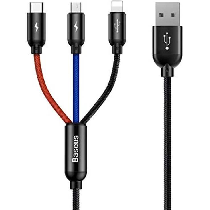Baseus 3in1 Schnell-Ladekabel, USB-C Lightning Micro, 3,5A, 0,3m, Schwarz – Bild 1