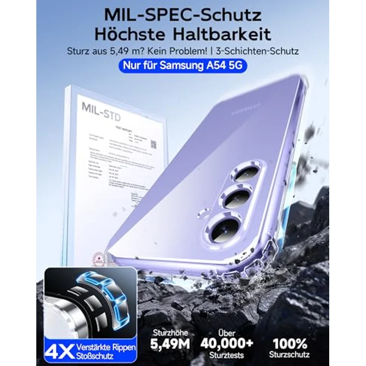 LeYi Samsung Galaxy A54 5G Hülle Transparent, Weich TPU Silikon mit 2 Schutzfolien, Stoßfestes Crystal Clear Cover Case mit Kameraschutz – Bild 2